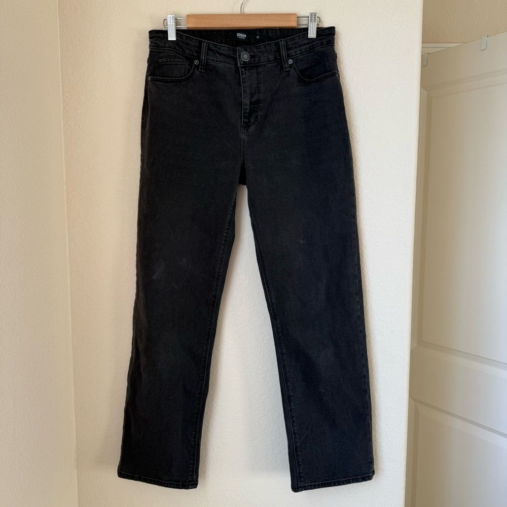 Hudson Los Angeles Black Straight Leg Jeans Size 10 Mid Rise Stretch Denim